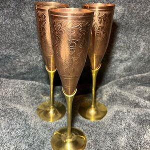 3 x Handmade Copper Brass Champagne/Wine Glass, 150 ml